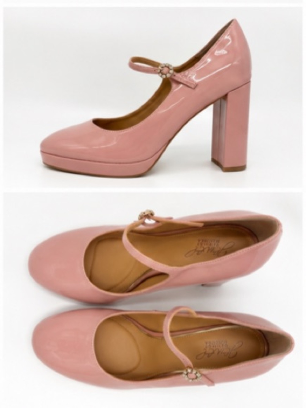 BADGLEY MISCHKA Jewel Blush Pink Patent Mary Jane Pumps